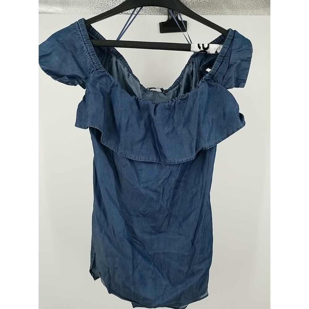 H by Halston Womens‎ Blue Off The Shoulder Ruffle Blouse Top Size S Small